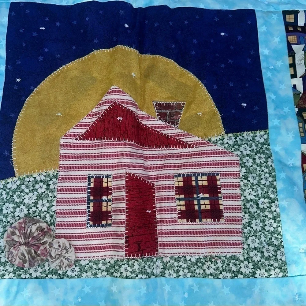 2002 HGTV Strolling down the block quilt completed with pillow 54x66